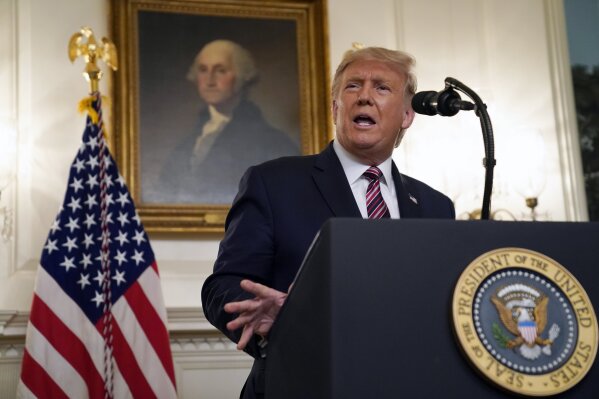 President Donald Trump speaks during an event on judicial appointments, in the Diplomatic Reception Room of the White House, Wednesday, Sept. 9, 2020, in Washington. (AP Photo/Evan Vucci)