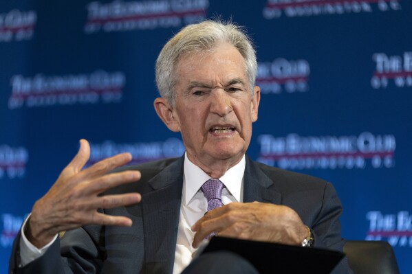 Federal Reserve Chair Jerome Powell participates in a conversation with Economic Club of Washington, DC, Monday, July 15, 2024, in Washington. (AP Photo/Manuel Balce Ceneta)