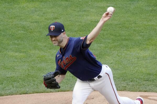 Minnesota Twins pitcher J.A. Happ throws to a Detroit Tigers batter during the first inning of a baseball game Thursday, July 8, 2021, in Minneapolis. (AP Photo/Jim Mone)