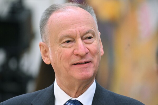 FILE - Secretary of the Security Council of the Russian Federation Nikolai Patrushev attends a session of the Collective Security Treaty Organisation (CSTO) in Minsk, Belarus, Thursday, Nov. 23, 2023. The head of Russia's national security council on Wednesday contended that the United States shares blame for the attack by gunmen on a Moscow concert hall that killed 144 people, even though a branch of the Islamic State group has claimed responsibility. (Sergei Guneyev, Sputnik, Kremlin Pool Photo via AP, File)