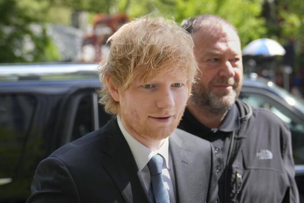 Recording artist Ed Sheeran arrives to New York Federal Court as proceedings continue in his copyright infringement trial, Monday, May 1, 2023, in New York. (AP Photo/John Minchillo)