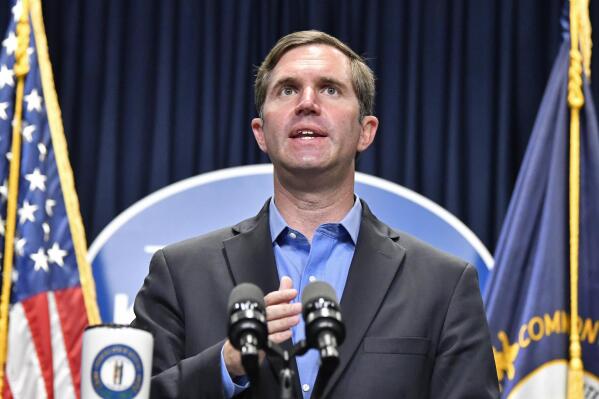 Kentucky Gov. Andy Beshear speaks about the increases in COVID-19 cases in the state and the opening day of the Kentucky State Legislature special session in Frankfort, Ky., Tuesday, Sept. 7, 2021. (AP Photo/Timothy D. Easley)