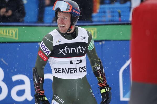 FILE - United States' Ted Ligety reacts after his run during a men's World Cup giant slalom skiing race Sunday, Dec. 8, 2019, in Beaver Creek, Colo. Ted Ligety hasn't given a return to ski racing even a moment of consideration. The persistent numbness in his foot deflects any would-be thoughts of stepping out of retirement. Still, the two-time Olympic champion will be heading to the Beijing Games — as an analyst for NBC.(AP Photo/John Locher, File)