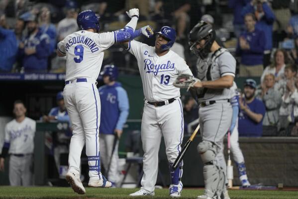 Catcher Salvador Perez of the Kansas City Royals celebrates while