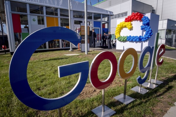 FILE - Google's first datacenter in Germany is pictured during its inauguration in Hanau near Frankfurt, Germany, Oct. 6, 2023. New European Union rules aimed at preventing tech companies from dominating digital markets will change what people see online starting Thursday, March 7, 2024. (AP Photo/Michael Probst, File)