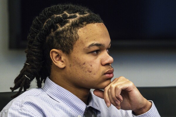 Preston Walls appears in court at the Polk County Courthouse, Aug. 31, 2023, in Des Moines, Iowa. A jury has found the Iowa teenager guilty of second-degree murder and voluntary manslaughter in the deaths of two students that he shot at a Des Moines alternative school earlier this year. Jurors on Thursday Sept. 14, 2023 found Walls guilty of two counts of first-degree murder in the deaths of 18-year-old Gionni Dameron and 16-year-old Rashad Carr at the Starts Right Here program on Jan. 23. (Lily Smith/Des Moines Register via AP, file)