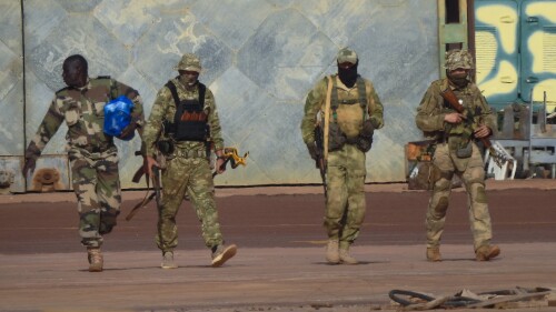 FILE - This undated photograph provided by the French military shows three Russian mercenaries, in northern Mali. On July 27-28, 2023 Russian President Vladimir Putin is hosting delegations from almost all of Africa's 54 countries at the second Russia-Africa Summit. (French Army via AP, File)