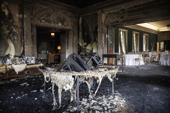 This image provided by Commonwealth Media Services shows damage after a fire at the Pennsylvania governor’s mansion while Democratic Gov. Josh Shapiro and his family slept inside on Sunday, April 13, 2025, in Harrisburg, Pa. (Commonwealth Media Services via AP)