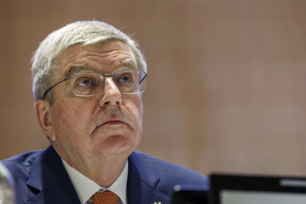 International Olympic Committee (IOC) President Thomas Bach looks on, during the opening of the 77th World Health Assembly (WHA77) at the European headquarters of the United Nations in Geneva, Switzerland, Monday, May 27, 2024. (Salvatore Di Nolfi/Keystone via AP)