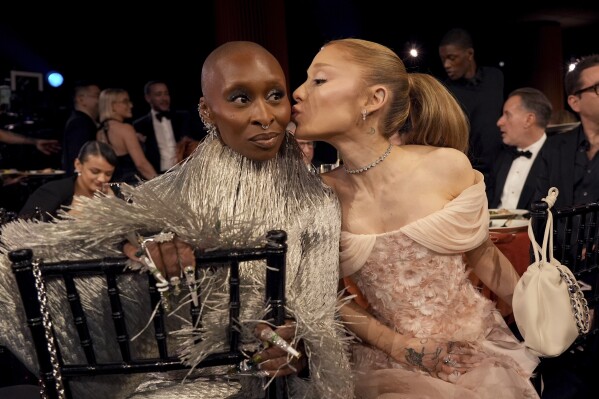 Cynthia Erivo, left, and Ariana Grande in the audience during the 31st annual Screen Actors Guild Awards on Sunday, Feb. 23, 2025, at the Shrine Auditorium in Los Angeles. (AP Photo/Chris Pizzello)
