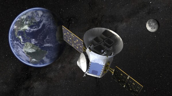 This image provided by NASA shows an artist’s illustration of the Tess telescope. Astronomers have discovered six planets orbiting a bright nearby star in perfect rhythmic harmony. They say it's a rare, frozen-in-time cosmic wonder that can help explain how solar systems across the galaxy came to be. The compact in-sync system, announced Wednesday, is 100 light-years away. (NASA via AP)