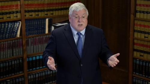 West Virginia Attorney General Patrick Morrisey speaks to reporters to discuss a $68 million settlement with drugstore chain Kroger during a news conference at the Charleston State Capitol on Thursday, May 4, 2023 in Charleston, W role in maintaining the opioid crisis. Va. (AP Photo/Jeff Dean)
