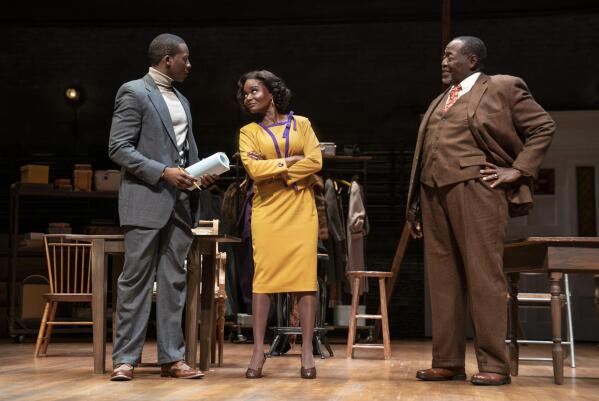 This image released by Polk & Co. shows Brandon Micheal Hall, from left, LaChanze, and Chuck Cooper during a performance of the Roundabout Theatre Company play "Trouble in Mind" in New York. (Joan Marcus/Polk & Co. via AP)