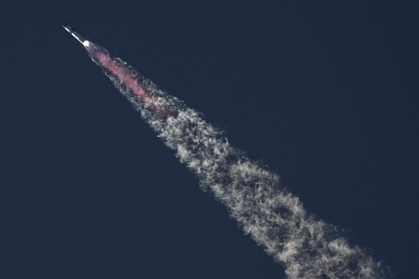 SpaceX's mega rocket Starship launches for a test flight from Starbase in Boca Chica, Texas, Saturday, Nov. 18, 2023. (AP Photo/Eric Gay)