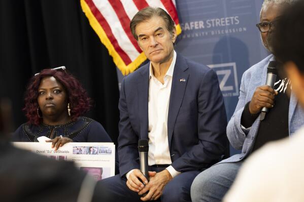 Mehmet Oz, a Republican candidate for U.S. Senate in Pennsylvania, speaks at House of Glory Philly CDC in Philadelphia, Monday, Sept. 19, 2022. (AP Photo/Ryan Collerd)