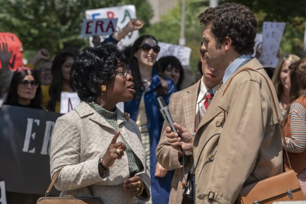 This image released by FX shows Uzo Aduba as Shirley Chisholm in a scene from the miniseries "Mrs. America," an FX original series premiering April 15 on Hulu. (Sabrina Lantos/FX via AP)