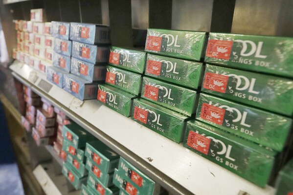 FILE - Menthol cigarettes and other tobacco products are displayed at a store in San Francisco on May 17, 2018. For the second time in recent months, President Joe Biden's administration has delayed a plan to ban menthol cigarettes, a decision that is certain to infuriate anti-smoking advocates but could avoid angering Black voters ahead of November elections. (AP Photo/Jeff Chiu, File)