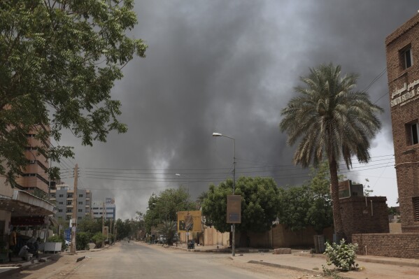 Smoke is seen rising in Khartoum, Sudan, April 15, 2023. (AP Photo/Marwan Ali, File)