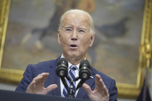 President Joe Biden delivers remarks on the death of Russian opposition leader Alexei Navalny, in the Roosevelt Room of the White House, Friday, Feb. 16, 2024, in Washington. (AP Photo/Evan Vucci)