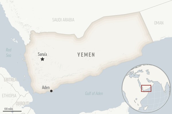 Đây là bản đồ định vị của Yemen với thủ đô Sanaa. (Ảnh AP)