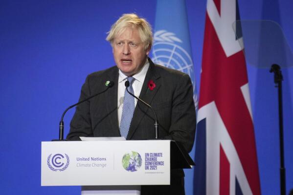 El primer ministro Boris Johnson al inaugurar la Cumbre del Clima de la ONU COP26, el lunes 1 de noviembre de 2021, en Glasgow, Escocia. (Erin Schaff/The New York Times vía AP, Pool)