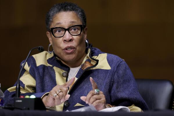 Housing and Urban Development Secretary Marcia Fudge testifies during a Senate Appropriations Committee hearing on Capitol Hill, Tuesday, April 20, 2021 in Washington. (Chip Somodevilla/Pool via AP)
