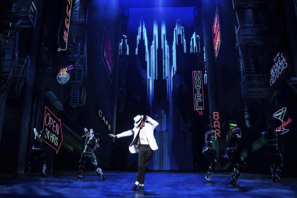 This image released by O&M shows Myles Frost as Michael Jackson in the musical "MJ." (Matthew Murphy/O&M via AP)