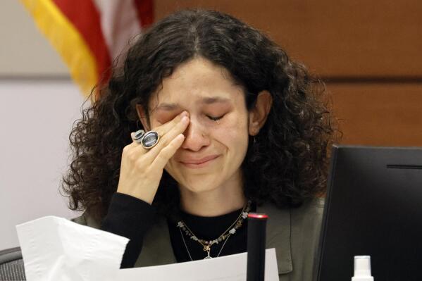 Victoria Gonzalez who has been called Joaquin Oliver's girlfriend, but says they called themselves "soulmates," gives her victim impact statement during the penalty phase of Marjory Stoneman Douglas High School shooter Nikolas Cruz's trial at the Broward County Courthouse in Fort Lauderdale, Fla., Monday, Aug. 1, 2022. Joaquin Oliver, was killed in the 2018 shootings. Cruz previously plead guilty to all 17 counts of premeditated murder and 17 counts of attempted murder in the 2018 shootings. (Amy Beth Bennett/South Florida Sun Sentinel via AP, Pool)