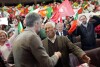 FILE - Socialist Party leader Pedro Nunu Santos, left, greets Portuguese Prime Minister Antonio Costa as he arrives for an election rally in Lisbon, March 5, 2024. Portugal's March 10 election is being held because then-Socialist leader Antonio Costa resigned after eight years as Prime Minister.  (AP Photo/Armando Franca, File)