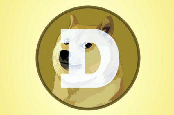 FILE - This mobile phone app screen shot shows the logo for Dogecoin, in New York, April 20, 2021. Kabosu, the Siba Inu that rose to meme fame after becoming the face of the cryptocurrency Dogecoin, has died. She was 18. (AP Photo/Richard Drew, File)