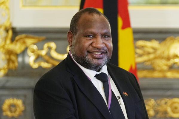 FILE - Papua New Guinean Prime Minister James Marape poses for a photo as he was with Japanese Prime Minister Fumio Kishida at Akasaka Palace state guest house in Tokyo on Sept. 27, 2022. (AP Photo/Hiro Komae, Pool, File)