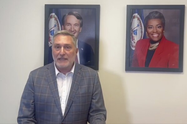 This image taken from video released by Virginia lieutenant governor candidate John Reid on Friday, April 25, 2025, shows Reid speaking. (John Reid Campaign via AP)