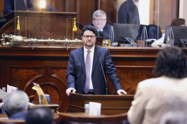 South Carolina House Majority Leader Gary Simrill, R-Rock Hill, talks about a plan to cut income taxes on Wednesday, Feb. 23, 2022, in Columbia, S.C. (AP Photo/Jeffrey Collins)