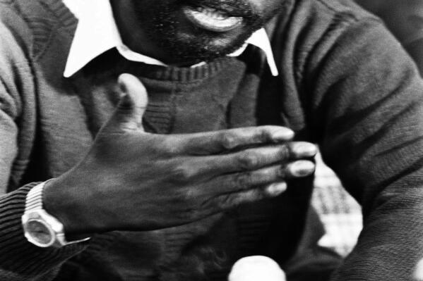 FILE - Playwright Charles Fuller appears at a news conference on April 14, 1982, in Philadelphia, Pa. Fuller, the Pulitzer Prize-winning playwright of the searing and acclaimed “A Soldier’s Play” who often explored and exposed how social institutions can perpetuate racism, died of natural causes on Monday, Oct. 3, 2022 in Toronto. He was 83.  (AP Photo/Bill Ingraham, File)