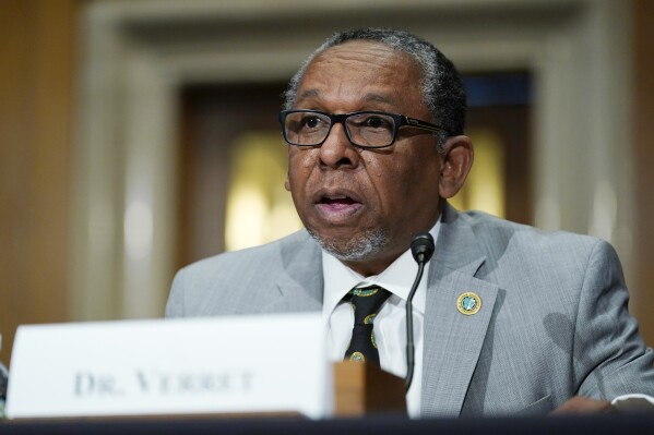 FILE - Xavier University of Louisiana President Reynold Verret testifies on Capitol Hill in Washington, June 17, 2021. Xavier University of New Orleans and Ochsner Health formally signed an agreement Monday, April 29, 2024, to establish a medical school. (AP Photo/Susan Walsh, File)