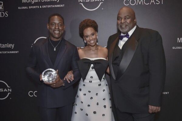 FILE - Sterling K. Brown, from left, Ryan Michelle Bathe and Gil Robertson attend the 15th Annual AAFCA Awards on Wednesday, Feb. 21, 2024, in Beverly Hills, Calif. (Photo by Richard Shotwell/Invision/AP, File)
