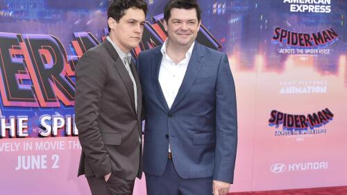 FILE - Phil Lord, left, and Christopher Miller arrive at the world premiere of their movie "Spider-Man: Across The Spider-verse" On Tuesday, May 30, 2023, at the Regency Village Theatre, in Los Angeles.  (Photo by Richard Shotwell/Invision/AP, file)