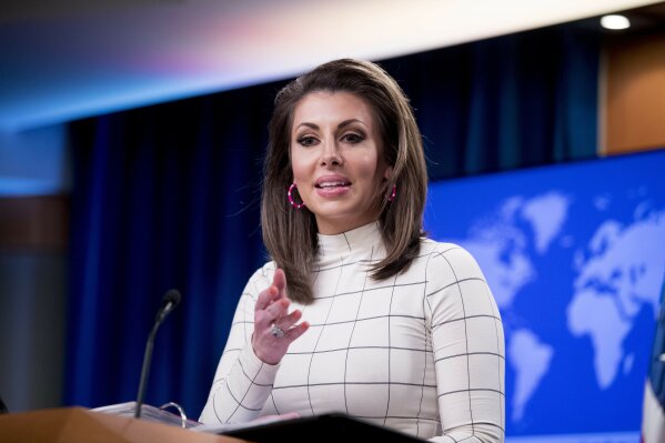 State Department spokesperson Morgan Ortagus speaks at a news conference at the State Department in Washington, Monday, June 17, 2019. (AP Photo/Andrew Harnik)