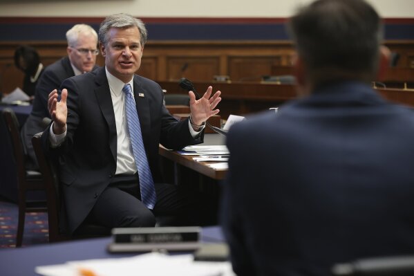 FBI Director Christopher Wray testifies before a House Committee on Homeland Security hearing Thursday, Sept. 17, 2020, on Capitol Hill Washington. (Chip Somodevilla/Pool via AP)