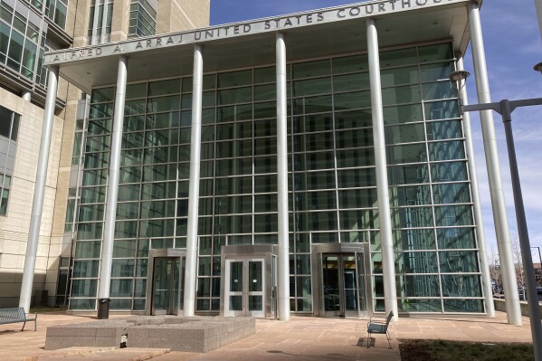 This photo shows the Alfred A. Arraj United States Courthouse in Denver on Tuesday, March 11, 2025. (AP Photo/Colleen Slevin, file)
