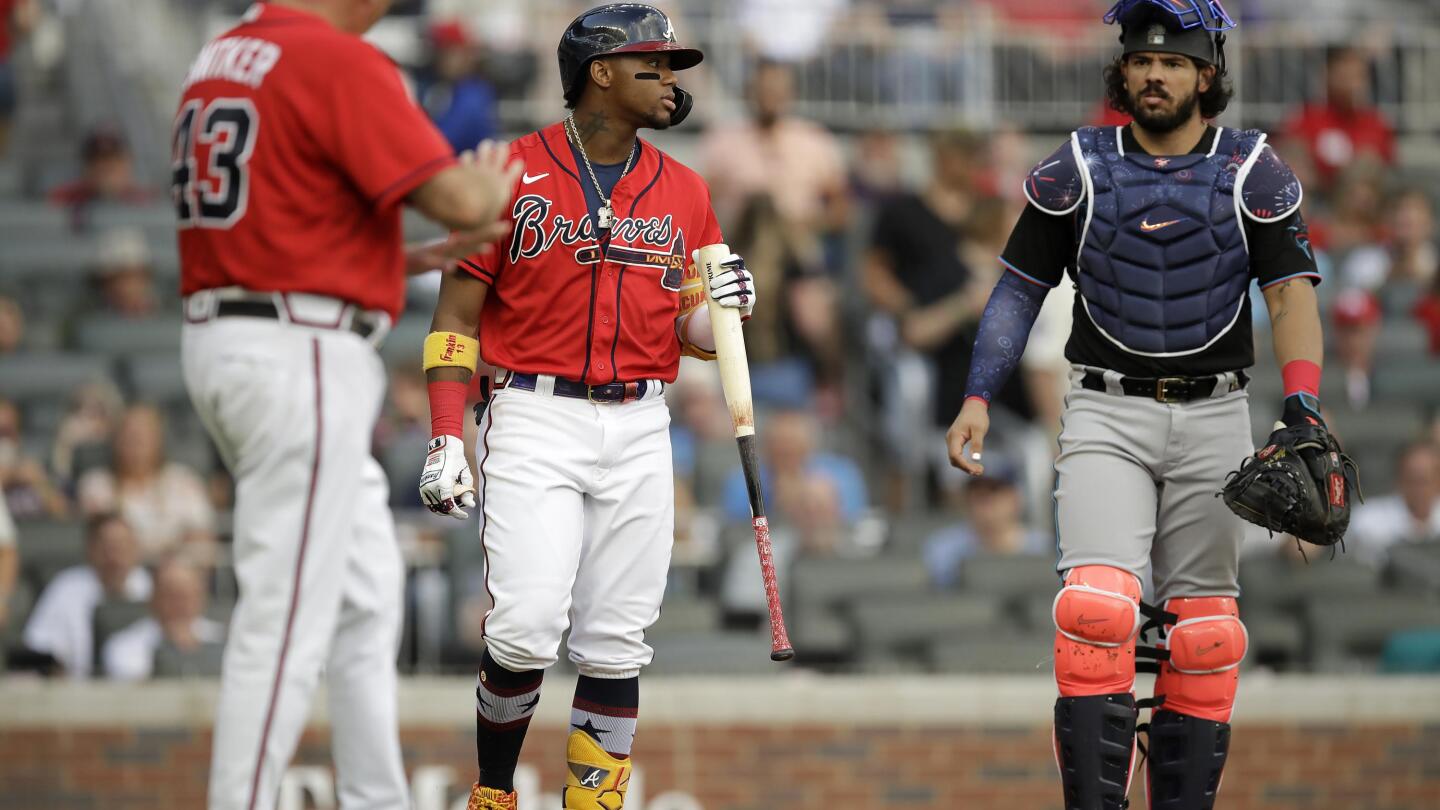 Ronald Acuña Jr. plunked by Marlins for 7th time in Braves shutout