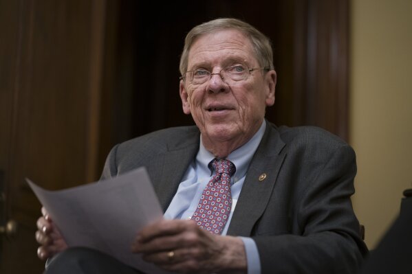Sen. Johnny Isakson, R-Ga., meets with his staff in his office on Capitol Hill in Washington, Monday, Dec. 2, 2019, as he prepares to deliver his farewell address on the floor of the Senate tomorrow. Isakson, a three-term senator, announced last summer that he would resign from the Senate on Dec. 31 for health reasons. (AP Photo/J. Scott Applewhite)