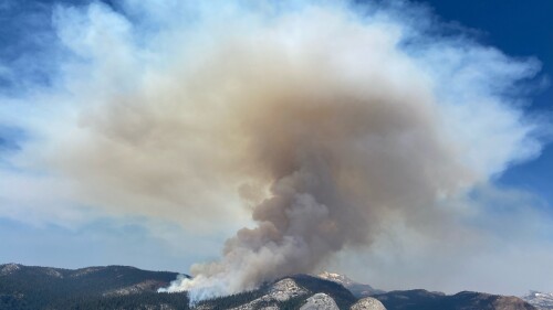 In this photo provided by the National Park Service smoke rises from the Pika Fire in Yosemite National Park, Calif., Saturday, July 15, 2023. The fire was started by lightning on June 29, 2023. (Mark Ruggiero/National Park Service via AP)