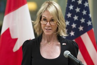 FILE - In this Oct. 23, 2017, file photo, United States Ambassador to Canada Kelly Knight Craft speaks after presenting her credentials during a ceremony at Rideau Hall in Ottawa. (Adrian Wyld/The Canadian Press via AP)
