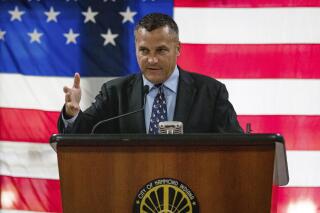 In this June 24, 2021 photo, Hammond Mayor Thomas McDermott Jr. speaks during his State of the City address at the Hammond, Indiana, City Hall. McDermott, a Democrat, has started a campaign to challenge Republican Todd Young’s reelection bid in Indiana’s U.S. Senate election next year. MayorMcDermott Jr. filed with the Federal Election Commission on Wednesday, Aug. 18, 2021. (Joe Ruffalo/The Times of Northwest Indiana via AP)