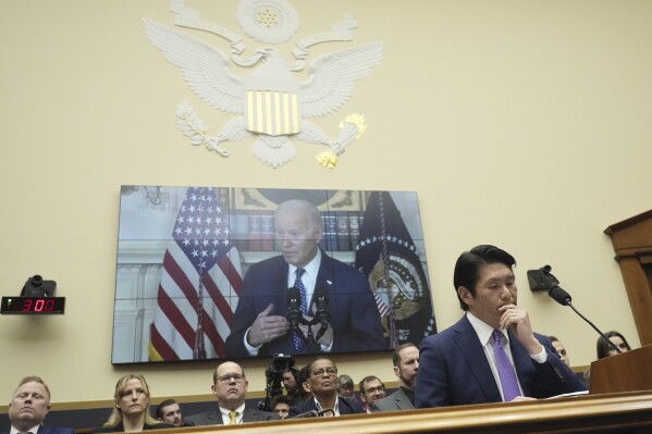 Department of Justice Special Counsel Robert Hur listens during a House Judiciary Committee hearing, Tuesday March 12, 2024, on Capitol Hill in Washington. (AP Photo/Jacquelyn Martin)