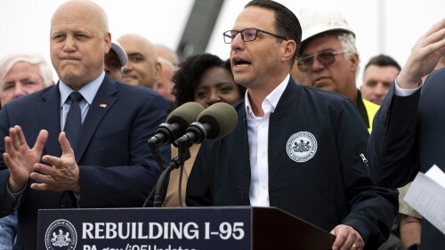 Gov. Josh Shapiro speaks during a news conference to announce the reopening of Interstate 95, Friday, June 23, 2023, in Philadelphia. (AP Photo/Joe Lamberti)