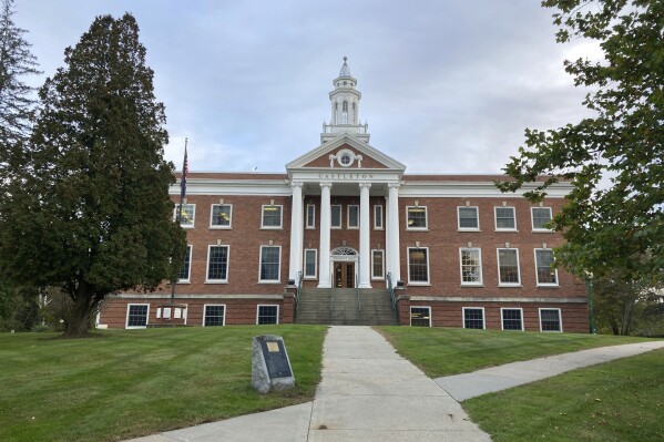 A building at Vermont State University's Castleton Campus in Castleton, Vt., is shown Tuesday, Oct. 10, 2023. Police were searching for a suspect who shot and killed a retired dean on a nearby rail trail last week. (AP Photo/Lisa Rathke)