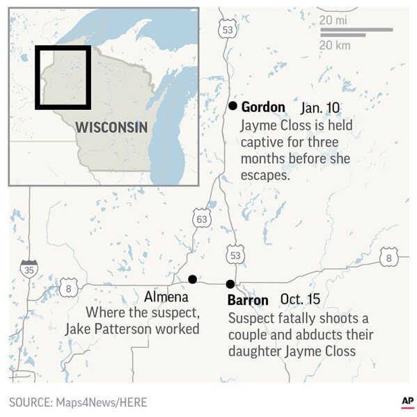 
              A criminal complaint describes the terrifying ordeal of 13-year-old Jayme Closs, who heard her father being shot to death, watched as a stranger then turned the gun on her mother, then was dragged off to a remote cabin in northeastern Wisconsin.
            