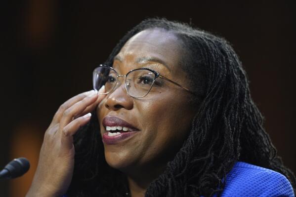 Supreme Court nominee Ketanji Brown Jackson wipes away tears as she is questioned by Sen. Alex Padilla, D-Calif., during her confirmation hearing before the Senate Judiciary Committee on Capitol Hill in Washington, Wednesday, March 23, 2022. (AP Photo/Alex Brandon)